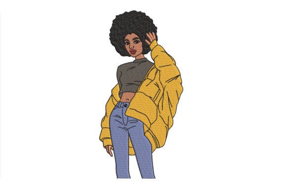Black Girl in a Jacket. Cute Afro Woman