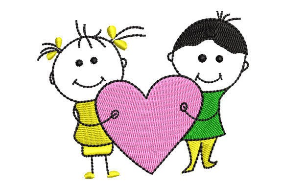 Loving Couple Cartoon with Hearth